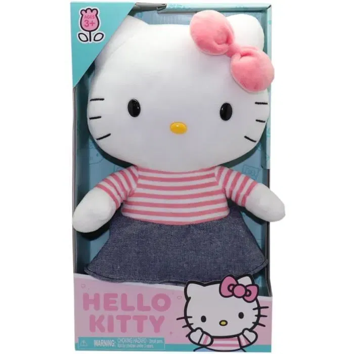 GPTOYS Peluche Hello Kitty HKT131 en robe denim, 30 cm, pour enfants dès 3 ans, douceur et réconfort