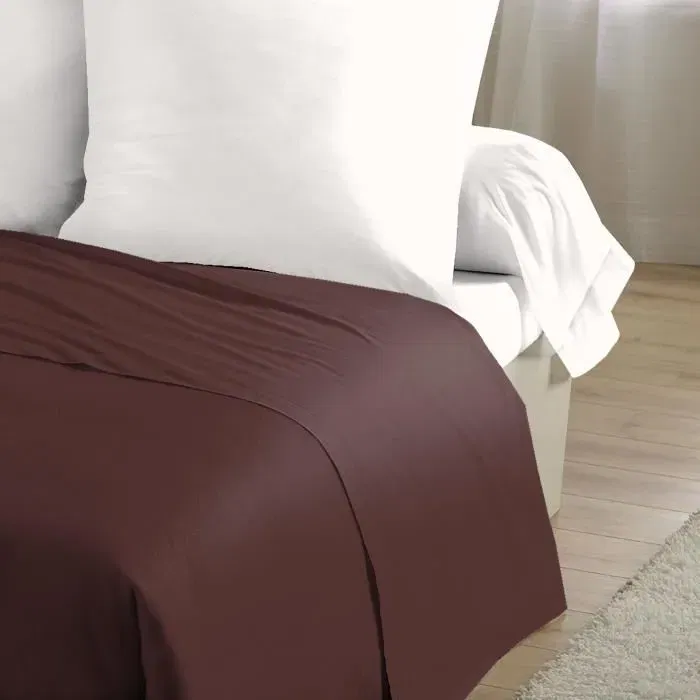 LOVELY HOME Drap plat 100% coton 180x290 cm, marron chocolat, 1 personne