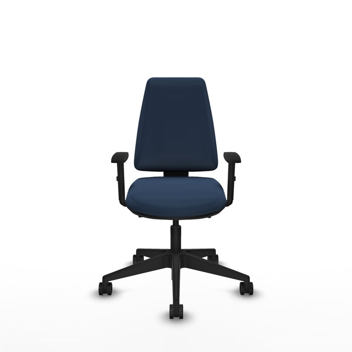 Chaise Elche Asynchrone Cuir écologique Bleu foncé Base pyramidale noire Accoudoir 1D Sans appui-tête Roulettes 65mm nylon