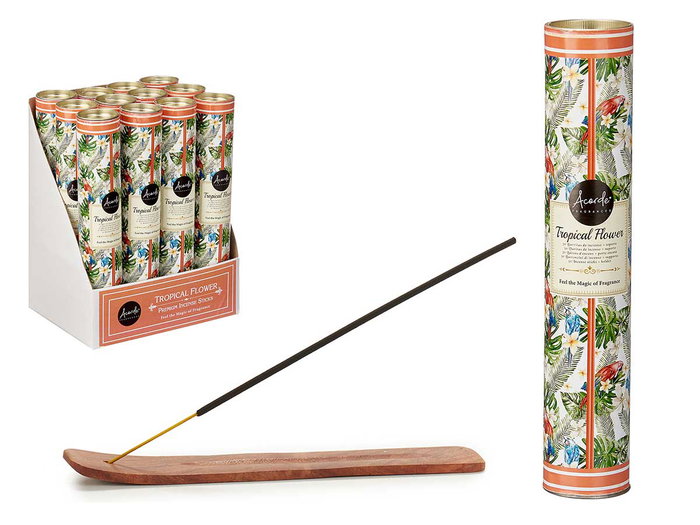 Acorde Lot de 30 bâtons d'encens tropicaux avec support en métal et bois 5x25x5 cm (Set de 24) Acorde Lot de 30 bâtons d'encens tropicaux avec support en métal et bois 5x25x5 cm (Set de 24)