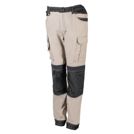 VELILLA Pantalon de travail bicolore beige et noir en toile stretch taille XL