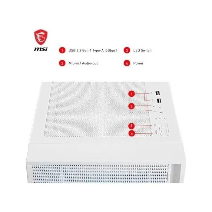 MSI MAG FORGE 320R AIRFLOW Boîtier PC Blanc - 306-7G23W21-HH9 - Boîtier Gaming avec Flux d'Air Optimisé