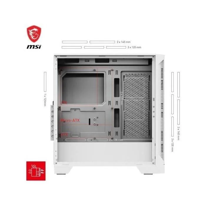 MSI MAG FORGE 320R AIRFLOW Boîtier PC Blanc - 306-7G23W21-HH9 - Boîtier Gaming avec Flux d'Air Optimisé