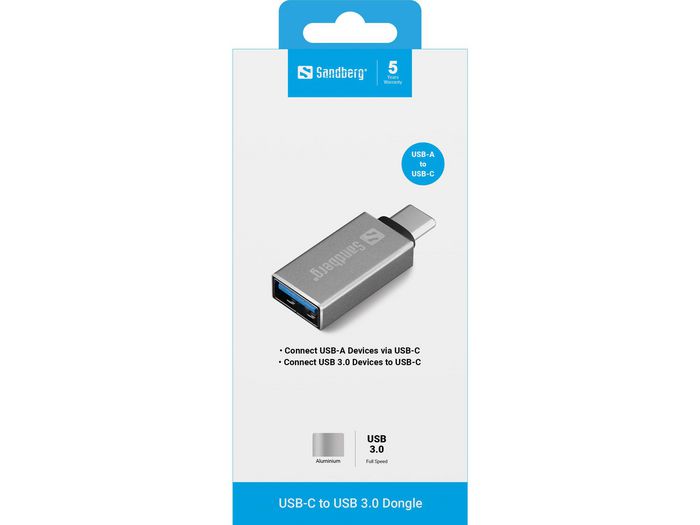 Sandberg Adaptateur USB-C vers USB 3.0 - Connecteur pour Disque Dur, Imprimante, Souris (Norme USB-A) Sandberg Adaptateur USB-C vers USB 3.0 - Connecteur pour Disque Dur, Imprimante, Souris (Norme USB-A)