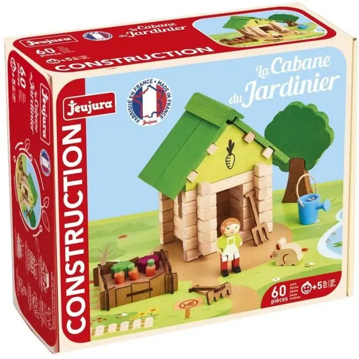 Jeujura Jeu de Construction en Bois 'La Cabane du Jardinier' - 60 Pièces avec Tapis et Accessoires - Jeu Éducatif en Bois Naturel pour Enfants à Partir de 5 Ans Jeujura Jeu de Construction en Bois 'La Cabane du Jardinier' - 60 Pièces avec Tapis et Accessoires - Jeu Éducatif en Bois Naturel pour Enfants à Partir de 5 Ans
