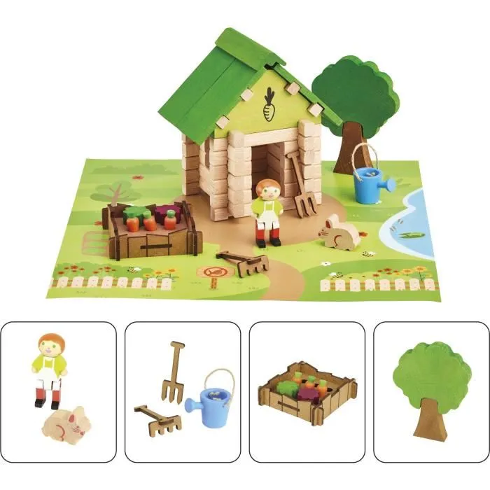Jeujura Jeu de Construction en Bois 'La Cabane du Jardinier' - 60 Pièces avec Tapis et Accessoires - Jeu Éducatif en Bois Naturel pour Enfants à Partir de 5 Ans Jeujura Jeu de Construction en Bois 'La Cabane du Jardinier' - 60 Pièces avec Tapis et Accessoires - Jeu Éducatif en Bois Naturel pour Enfants à Partir de 5 Ans
