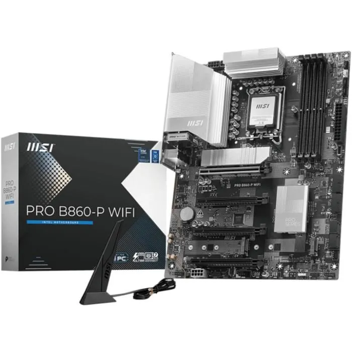 MSI PRO B860-P WiFi Carte Mère ATX, Socket LGA 1851 pour Intel Core Ultra Series 2, DDR5 256 Go Max, Wi-Fi 7, 5 GbE, RAID M.2 MSI PRO B860-P WiFi Carte Mère ATX, Socket LGA 1851 pour Intel Core Ultra Series 2, DDR5 256 Go Max, Wi-Fi 7, 5 GbE, RAID M.2