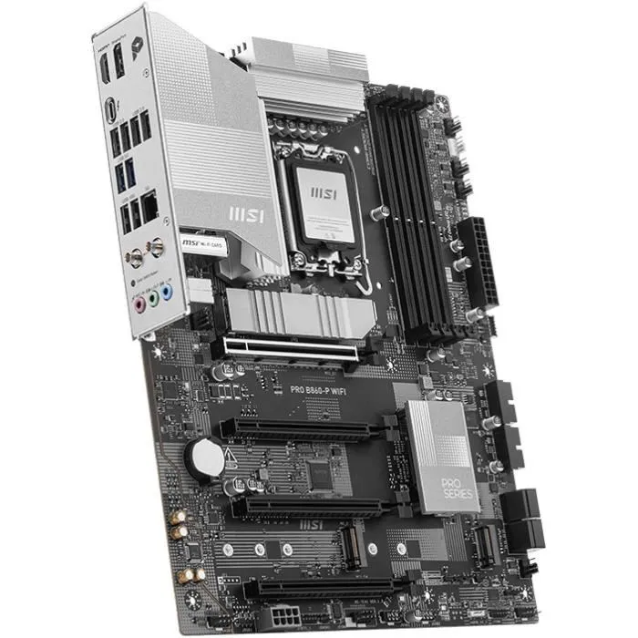 MSI PRO B860-P WiFi Carte Mère ATX, Socket LGA 1851 pour Intel Core Ultra Series 2, DDR5 256 Go Max, Wi-Fi 7, 5 GbE, RAID M.2 MSI PRO B860-P WiFi Carte Mère ATX, Socket LGA 1851 pour Intel Core Ultra Series 2, DDR5 256 Go Max, Wi-Fi 7, 5 GbE, RAID M.2