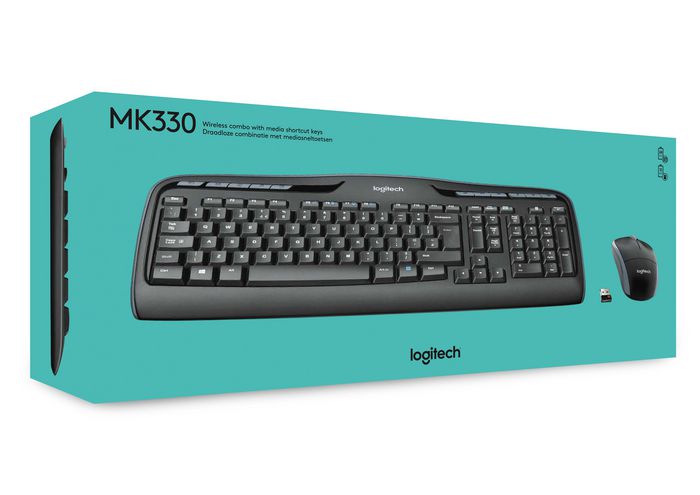 Logitech MK330 - Clavier et souris sans fil 2.4 GHz, touches silencieuses et plates, 11 touches multimédias, souris ambidextre, pile longue durée (24 mois clavier, 12 mois souris)