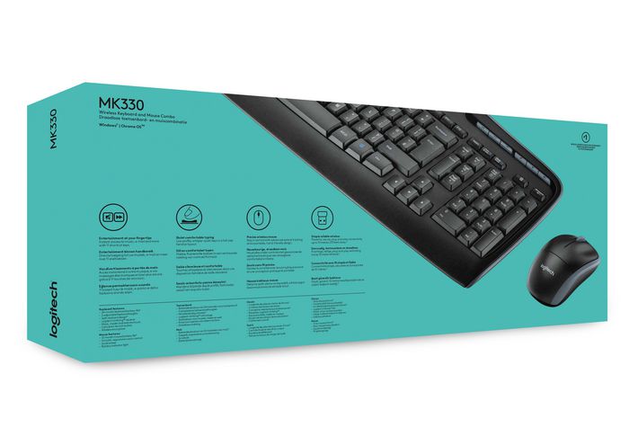 Logitech MK330 - Clavier et souris sans fil 2.4 GHz, touches silencieuses et plates, 11 touches multimédias, souris ambidextre, pile longue durée (24 mois clavier, 12 mois souris)