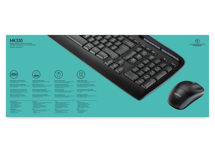 Logitech MK330 - Clavier et souris sans fil 2.4 GHz, touches silencieuses et plates, 11 touches multimédias, souris ambidextre, pile longue durée (24 mois clavier, 12 mois souris)