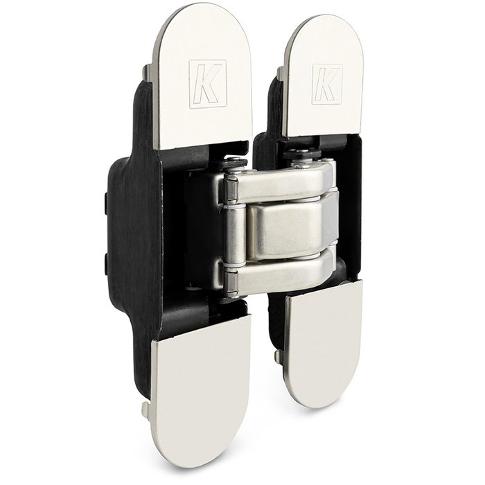 KOBLENZ Krona - Paire de charnières invisibles K-8000 pour portes intérieures, ouverture 180°, charge max 60 kg, triple réglage 3D, fini nickel satiné KOBLENZ Krona - Paire de charnières invisibles K-8000 pour portes intérieures, ouverture 180°, charge max 60 kg, triple réglage 3D, fini nickel satiné