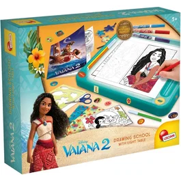 Lisciani Giochi - Table Lumineuse Dessin École de Dessin A4 Disney Vaiana 2 - Kit Créatif Complet avec Pochoirs, Feutres Parfumés et Autocollants pour Enfants dès 5 ans
