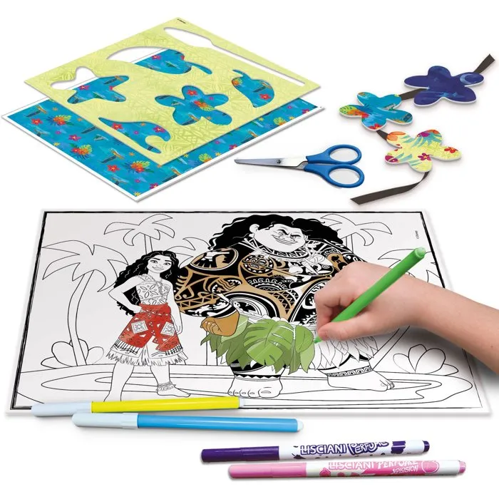 Lisciani Giochi - Table Lumineuse Dessin École de Dessin A4 Disney Vaiana 2 - Kit Créatif Complet avec Pochoirs, Feutres Parfumés et Autocollants pour Enfants dès 5 ans