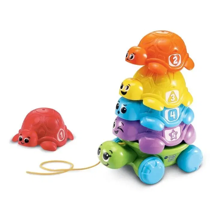 Vtech Baby Famille Empilo Tortue - Jouet d'éveil en plastique réutilisable avec 5 tortues colorées pour bébés de 12 à 36 mois - Apprentissage des émotions, chiffres et couleurs