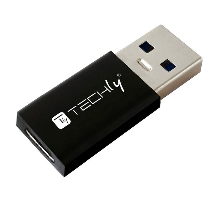 Techly Adaptateur USB 3.0 de Type A Mâle vers Type C Femelle - Convertisseur pour Transfert de Données et Charge - Noir