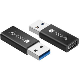 Techly Adaptateur USB 3.0 de Type A Mâle vers Type C Femelle - Convertisseur pour Transfert de Données et Charge - Noir