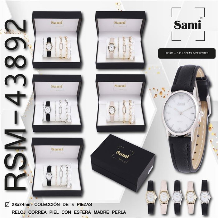 SAMI Montre Ovale Cadran Nacre avec 3 Bracelets