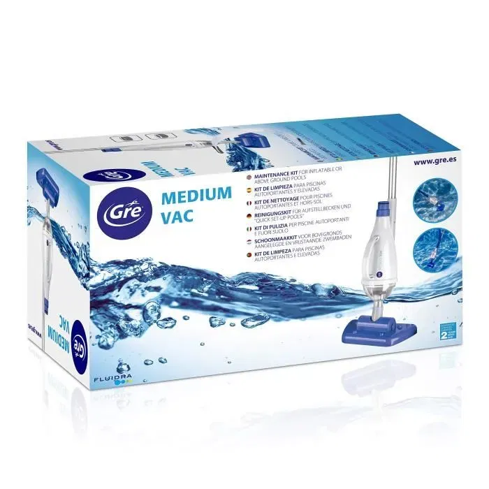 Gré Aspirateur Manuel pour Piscine Medium VAC - Pour SPA, Piscines Autoportantes et Piscinettes, Capture Gros Débris et Fines Particules avec Sac Filtrant