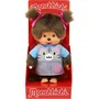 Monchhichi Peluche BANDAI 20 cm, Salopette motif chat rose, Toucher doux et visage expressif, Idéal collection