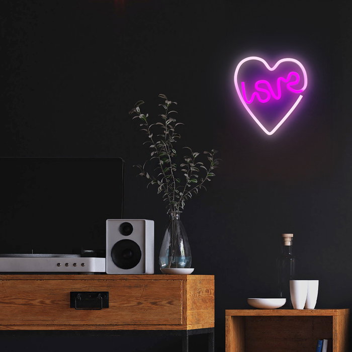 Forever Lampe Néon LED Love Heart Blanc/Violet – Alimentation USB – Décoration Murale