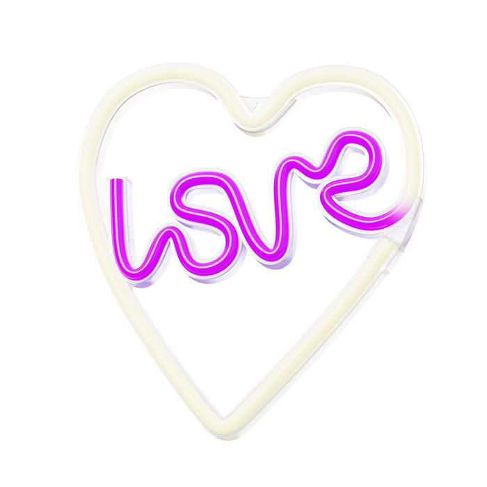 Forever Lampe Néon LED Love Heart Blanc/Violet – Alimentation USB – Décoration Murale