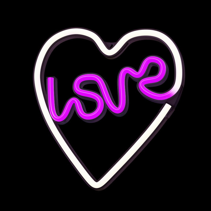 Forever Lampe Néon LED Love Heart Blanc/Violet – Alimentation USB – Décoration Murale
