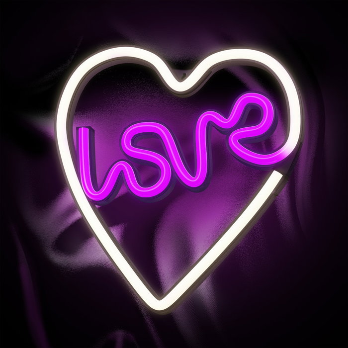 Forever Lampe Néon LED Love Heart Blanc/Violet – Alimentation USB – Décoration Murale