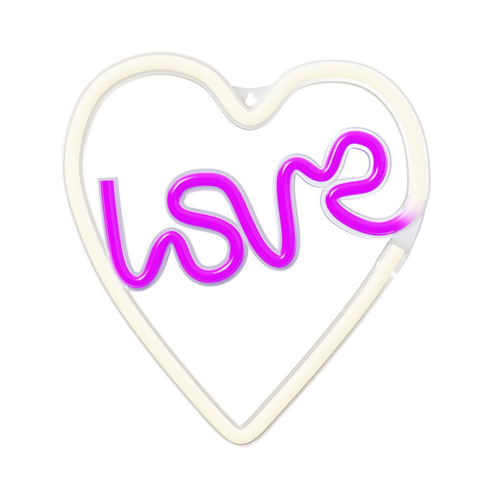 Forever Lampe Néon LED Love Heart Blanc/Violet – Alimentation USB – Décoration Murale