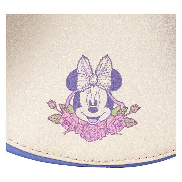 Loungefly Sac à dos Minnie Disney à motif floral, 23 cm, bandoulière réglable rembourrée, détails en dentelle et PU