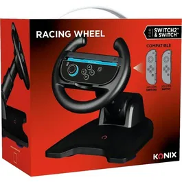 Konix Volant de Course avec Ventouse pour Joy-Con Nintendo Switch 1 et 2 - Compatible Mario Kart World - Confortable, Compact et Pliable - Noir