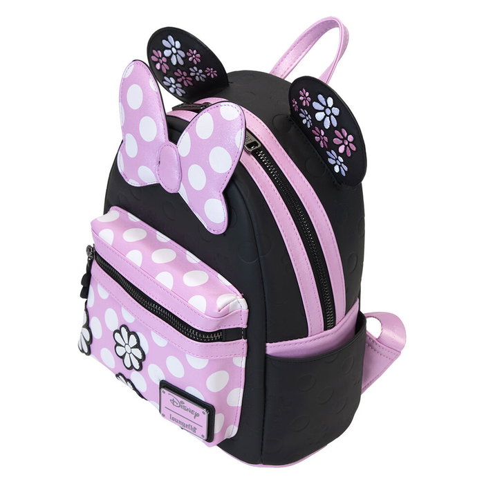 LOUNGEFLY Sac à dos Minnie Mouse Disney Rock the Dots floral - 22.9x11.4x26.7 cm, polyuréthane, réglable, poches multiples
