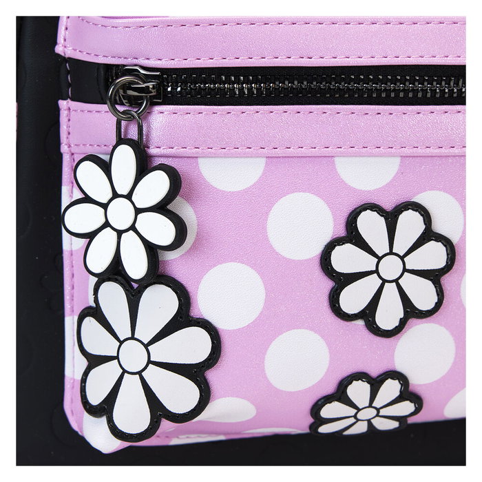 LOUNGEFLY Sac à dos Minnie Mouse Disney Rock the Dots floral - 22.9x11.4x26.7 cm, polyuréthane, réglable, poches multiples