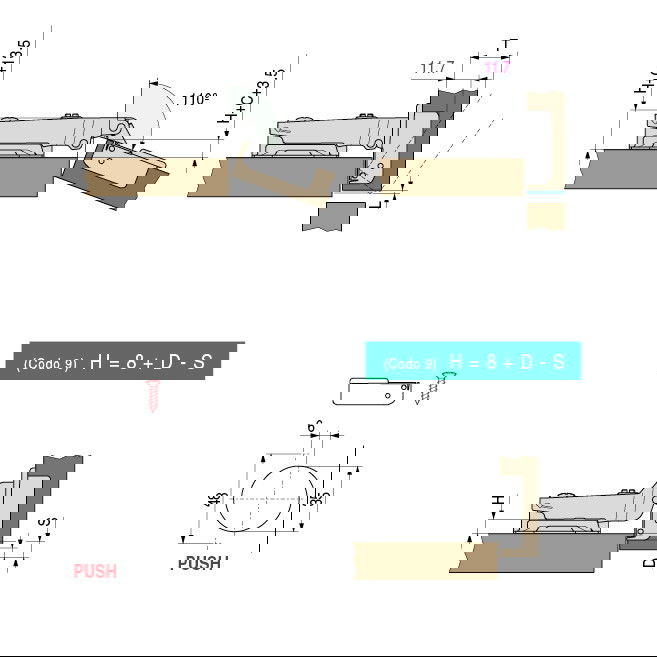 HERRAJES ALK Bisagra Tigra Ø35 Push Slide-On Codo Acodado Acero Níquel 110°
