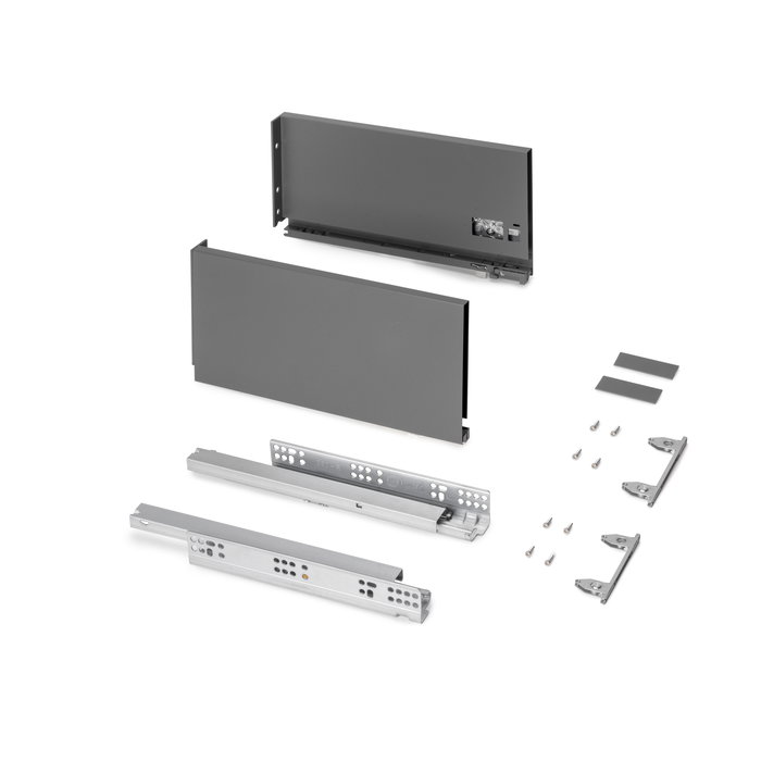 Emuca Tiroir extérieur Protone 30kg , coulisses à sortie totale et fermeture amortie, hauteur 178mm, profondeur 350mm, Acier, Gris anthracite Emuca Tiroir extérieur Protone 30kg , coulisses à sortie totale et fermeture amortie, hauteur 178mm, profondeur 350mm, Acier, Gris anthracite