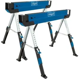 Scheppach MWB600 Lot de 2 tréteaux de chantier en acier - 618 à 820 mm hauteur réglable - Capacité 600 kg par tréteau