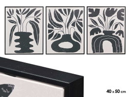 GIFTDECOR Lot de 3 Tableaux sur Toile Vases Noirs - Cadre Noir
