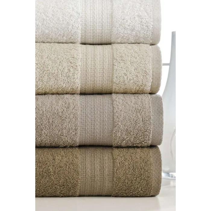 Ensemble de 4 serviettes de main en coton - 50 x 85 cm - Marron - Lot familial