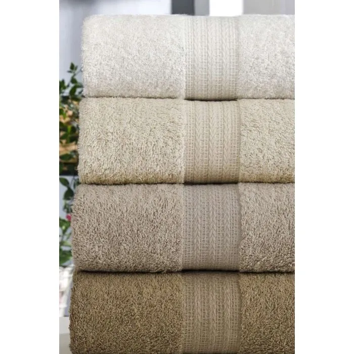 Ensemble de 4 serviettes de main en coton - 50 x 85 cm - Marron - Lot familial