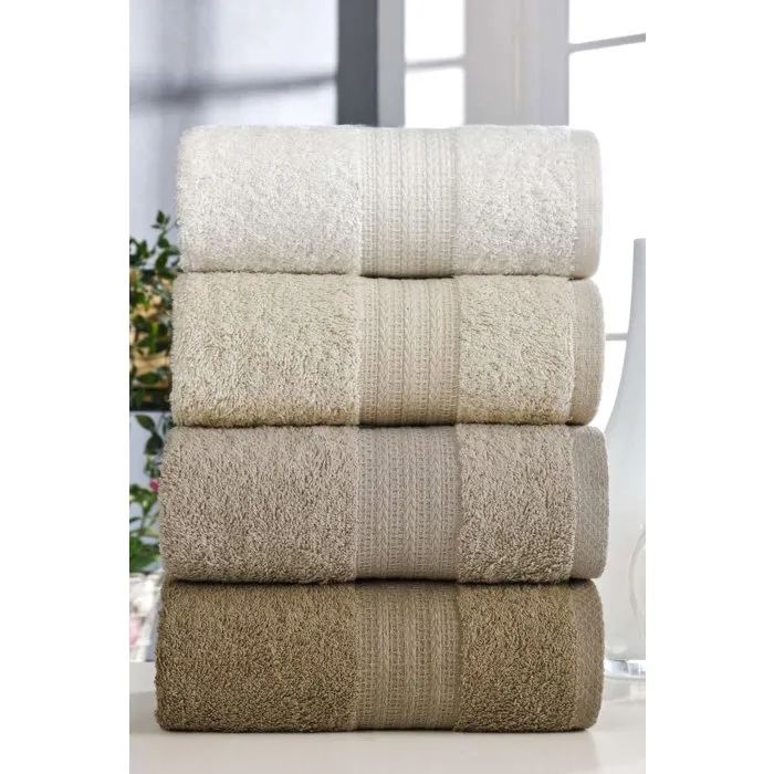 Ensemble de 4 serviettes de main en coton - 50 x 85 cm - Marron - Lot familial