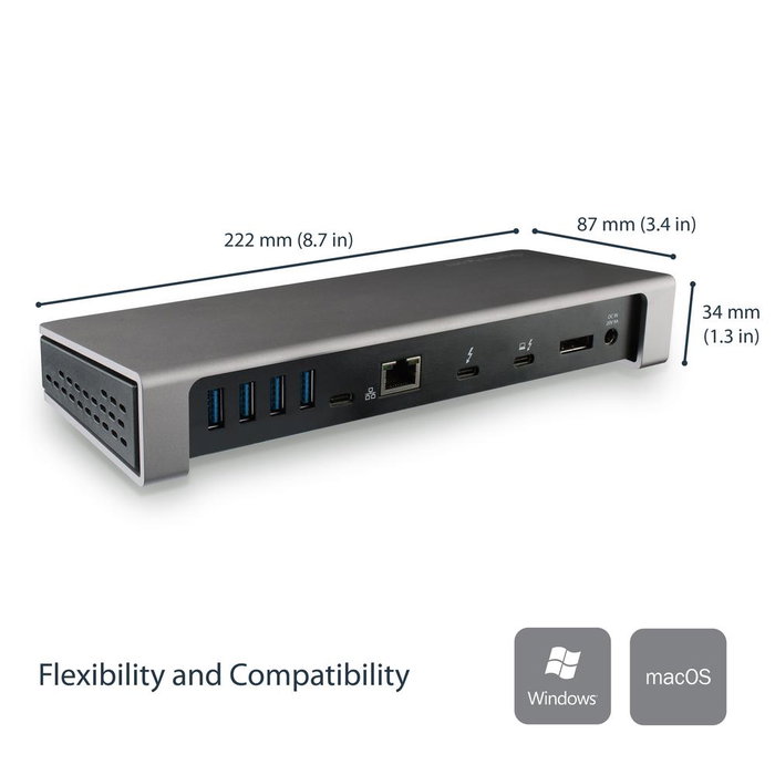 StarTech.com Dock Thunderbolt 3 pour ordinateur portable, double moniteur 4K, Power Delivery 85W, Noir