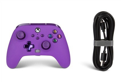 PowerA Manette Xbox avec câble améliorée pour Xbox Series X/S, Xbox One et Windows 10/11 - Deux boutons arrière programmables, vibrations, câble USB 3 m, modèle Purple (1521747-02)