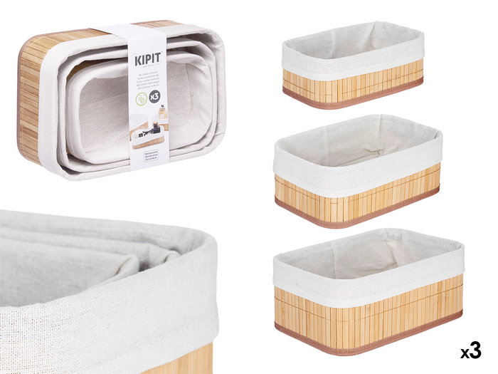 Kipit Lot de 3 Range-paniers en Bambou et Tissu Naturel Rectangulaires 30x20x12 cm (Set de 4) Kipit Lot de 3 Range-paniers en Bambou et Tissu Naturel Rectangulaires 30x20x12 cm (Set de 4)
