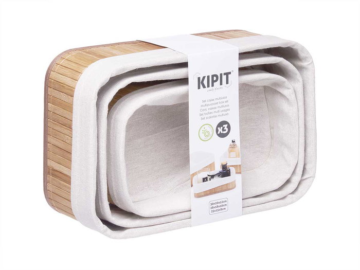 Kipit Lot de 3 Range-paniers en Bambou et Tissu Naturel Rectangulaires 30x20x12 cm (Set de 4) Kipit Lot de 3 Range-paniers en Bambou et Tissu Naturel Rectangulaires 30x20x12 cm (Set de 4)