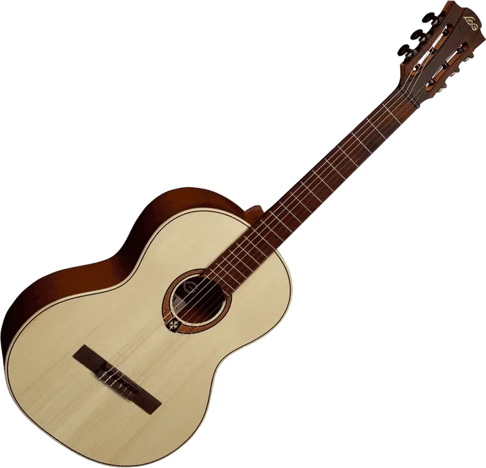 LAG Guitare Classique Occitania 70 4/4 - Table Aboble Engelmann Massif, Fond et Éclisses Acajou