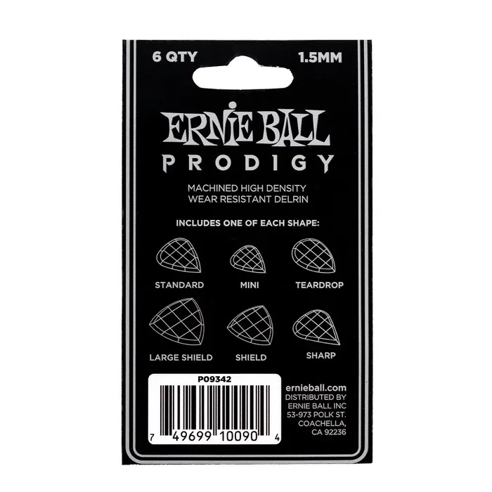 ERNIE BALL EB Prodigy Médiators Noirs 1,5 mm - Pack de 6 unités