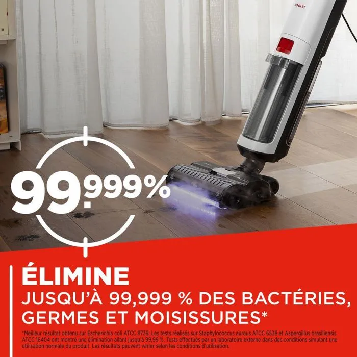 Polti RollySteam WD10 - Aspirateur laveur à vapeur filaire, brosse rotative avec LED, fonction auto-nettoyage et séchage automatique