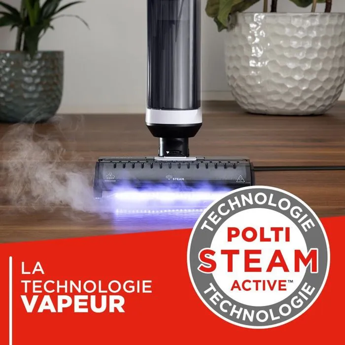 Polti RollySteam WD10 - Aspirateur laveur à vapeur filaire, brosse rotative avec LED, fonction auto-nettoyage et séchage automatique