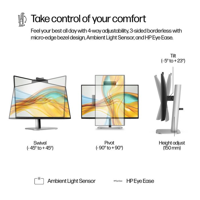 HP Series 5 Pro - Écran de conférence 23.8 pouces FHD USB-C 100 W avec webcam IA Poly Studio, réglage ergonomique quadridirectionnel et design durable HP Series 5 Pro - Écran de conférence 23.8 pouces FHD USB-C 100 W avec webcam IA Poly Studio, réglage ergonomique quadridirectionnel et design durable