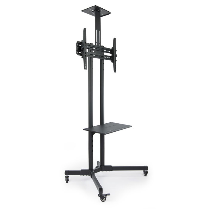Tooq Support Sol TV 37-70 Pouces, Inclinable +10/-10°, Plateau DVD et Caméra, Roulettes avec Blocage, Noir, VESA 200×200 à 600×400